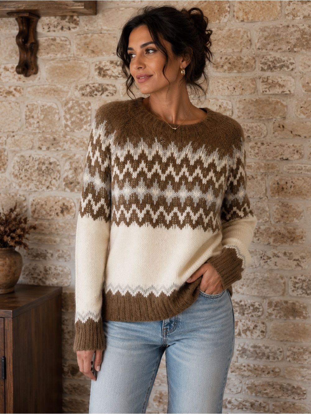 New J crew Fairisle Nordic crewneck alpaca blend sweater Womens L